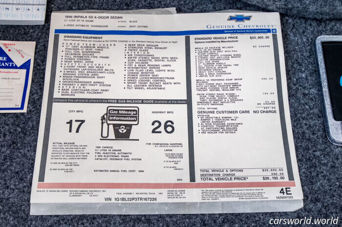 Вы можете купить нетронутую Impala SS 1996 года, всё ещё обёрнутую в пластик | Carscoops